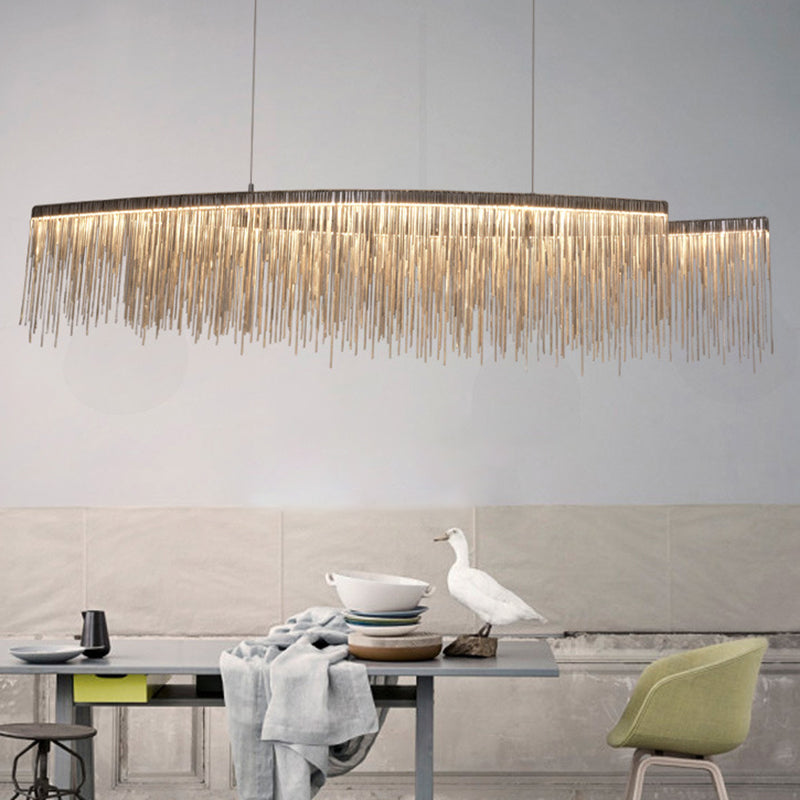 Tassel Chain LED Pendant Light Post-Modern Metallic Dining Room Hanging Island Light in Silver