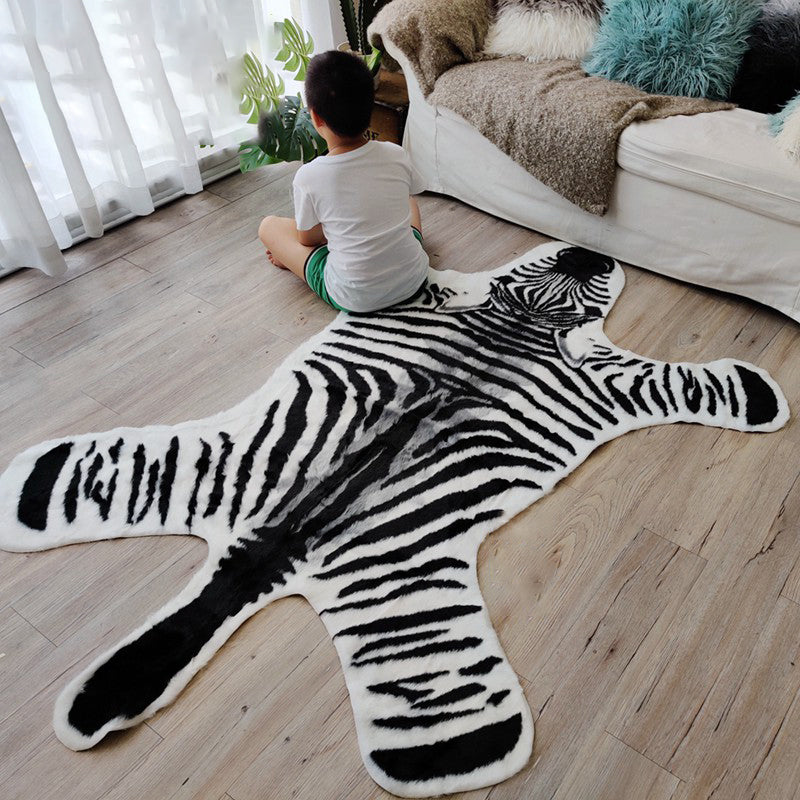 Irregular-Shape Animal Fur Rug Multi Color Scandinavian Rug Polyester Non-Slip Backing Stain Resistant Washable Carpet for Home