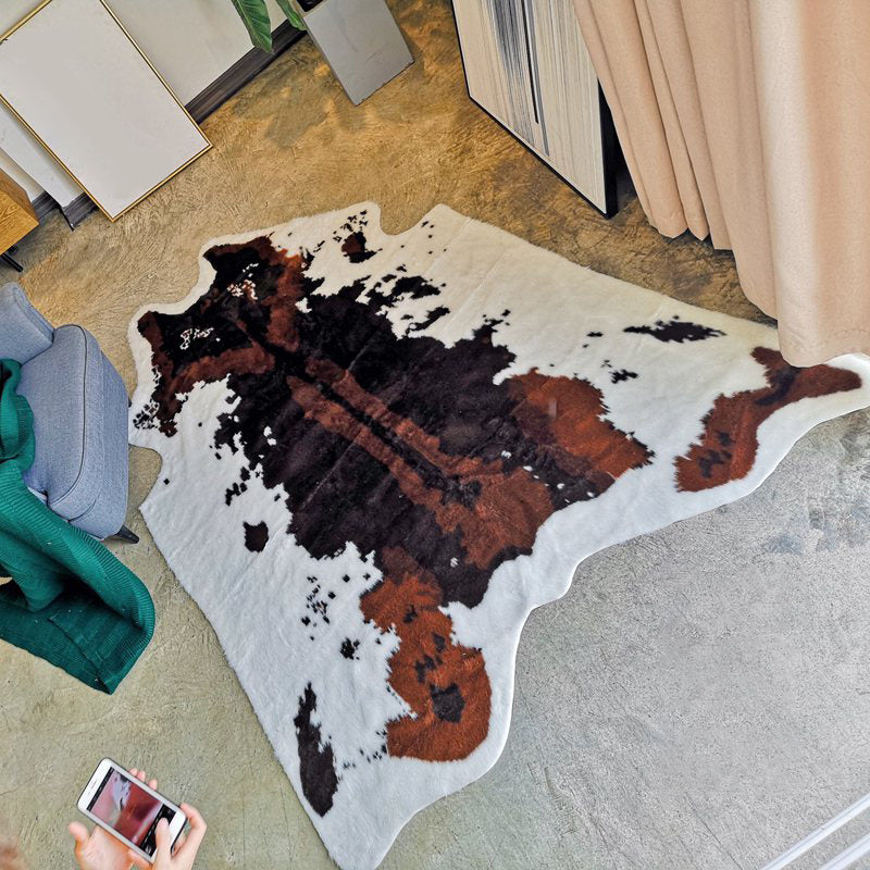 Irregular-Shape Animal Fur Rug Multi Color Scandinavian Rug Polyester Non-Slip Backing Stain Resistant Washable Carpet for Home