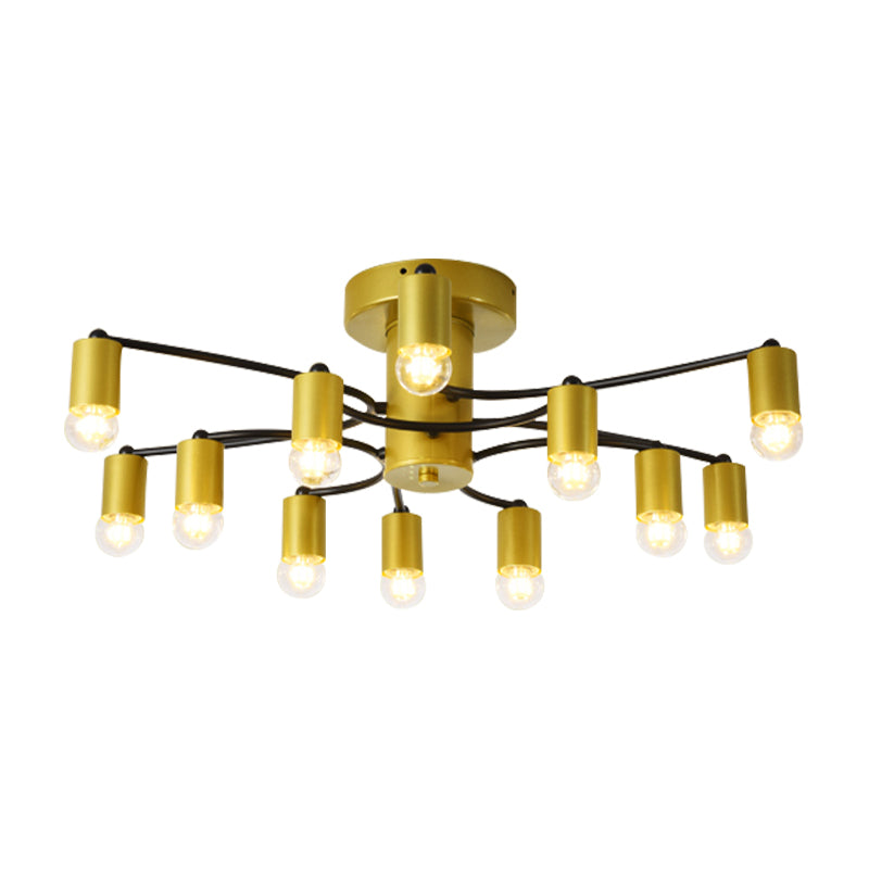 Sputnik Living Room Semi Flush Mount Modern Metal 12/16 Lights Semi Flush Ceiling Lamp in Gold/Black