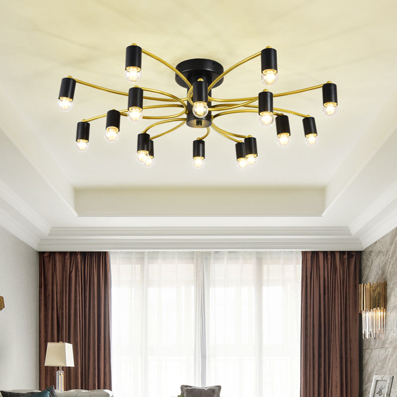Sputnik Living Room Semi Flush Mount Modern Metal 12/16 Lights Semi Flush Ceiling Lamp in Gold/Black