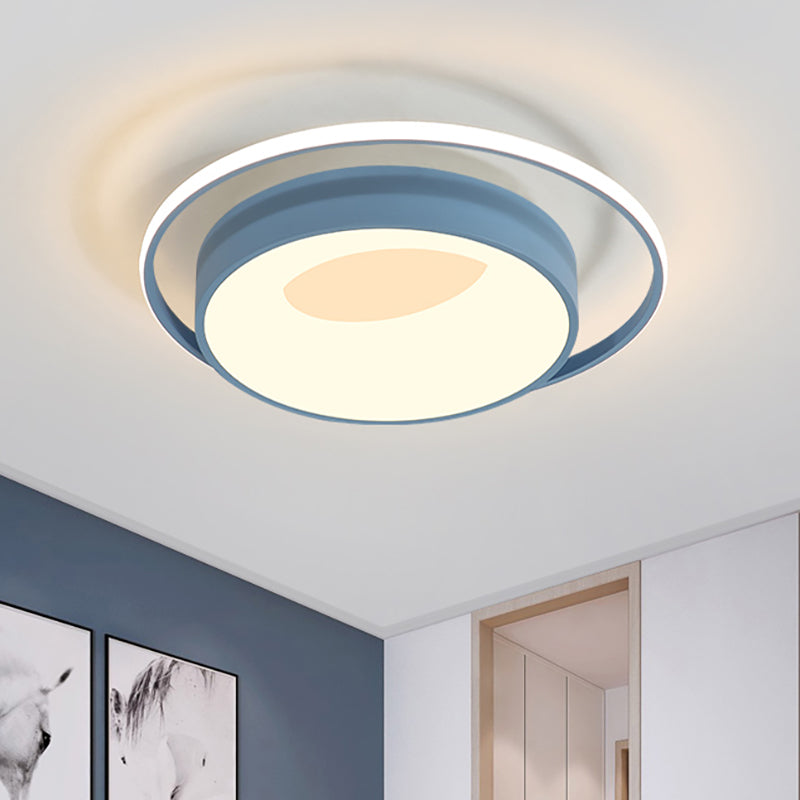 Lámpara de techo empotrada acrílica redonda moderna Led blanca/rosa/azul con luz cálida/blanca/neutra, 16 "/19,5" de ancho
