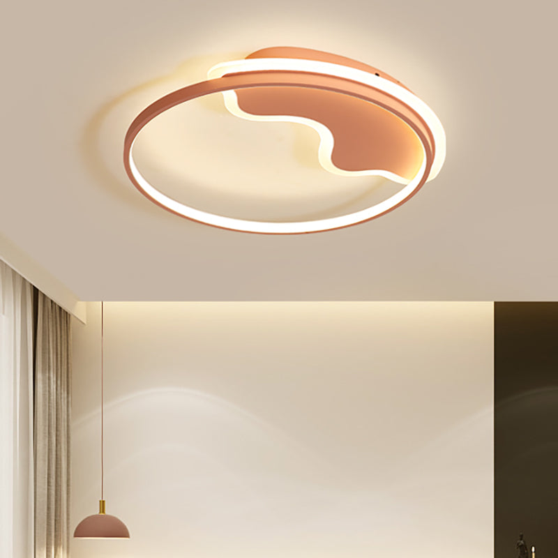 Ring Flush Mount Lamp Contemporary Acrylic White/Pink/Blue Led Flush Mount Light for Bedroom in Warm/White Light, 18"/21.5" Wide