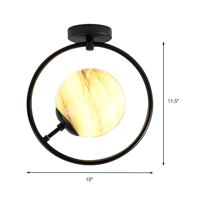 Vidrio blanco / amarillo modernista semiincrustado esférico 1 lámpara semiincorporada negra clara con anillo de hierro