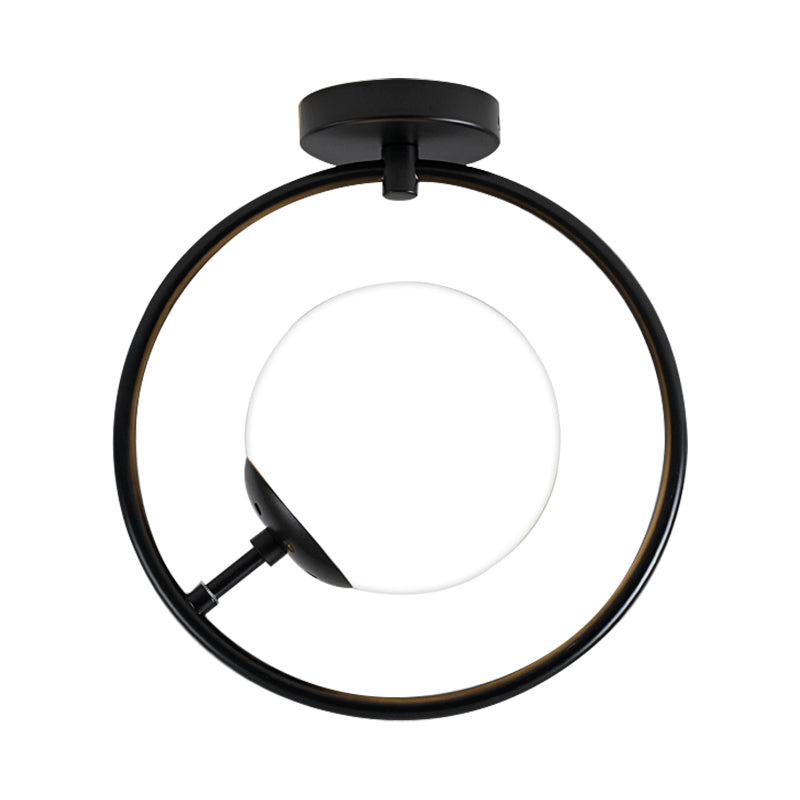 Vidrio blanco / amarillo modernista semiincrustado esférico 1 lámpara semiincorporada negra clara con anillo de hierro
