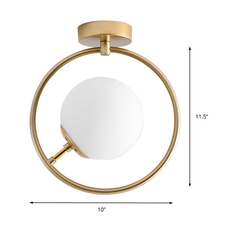 Gold Ball Semi Flush Lighting Modern 1 Licht Weiß/Gelb Glas Semi Flush Mount Lamp Befestigung mit Eisernen Ring