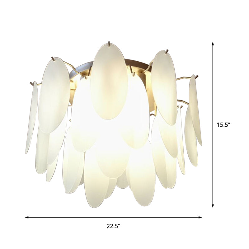 Feather-Shaped Flush Mount Lamp Contemporary White Glass 22.5"/28" Wide 6 Lights Living Room Flush Ceiling Light Fixture