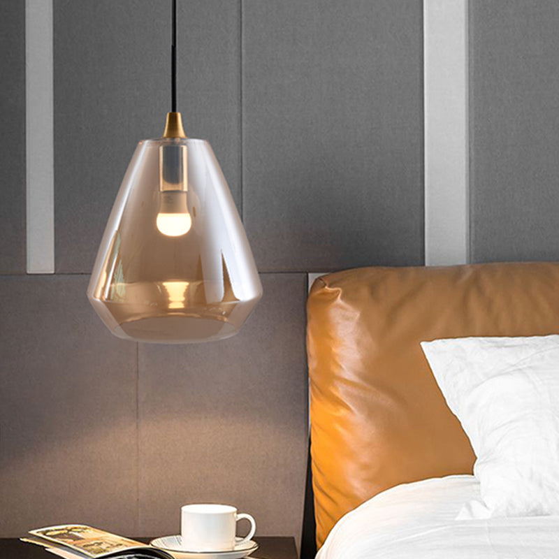 Diamond Suspension Pendant Modernist Cream/Amber/Smoke Glass 1 Light Hanging Lamp Fixture for Dining Room
