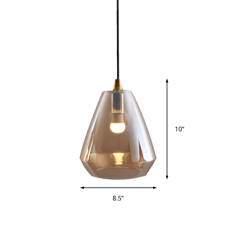 Diamond Suspension Pendant Modernist Cream/Amber/Smoke Glass 1 Light Hanging Lamp Fixture for Dining Room