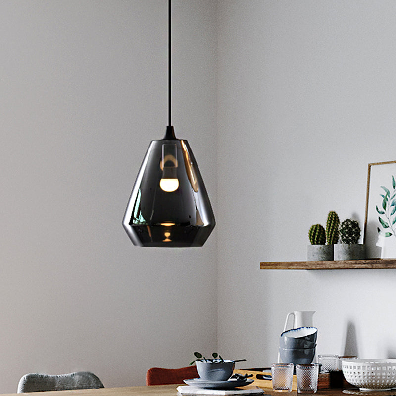 Diamond Suspension Pendant Modernist Cream/Amber/Smoke Glass 1 Light Hanging Lamp Fixture for Dining Room