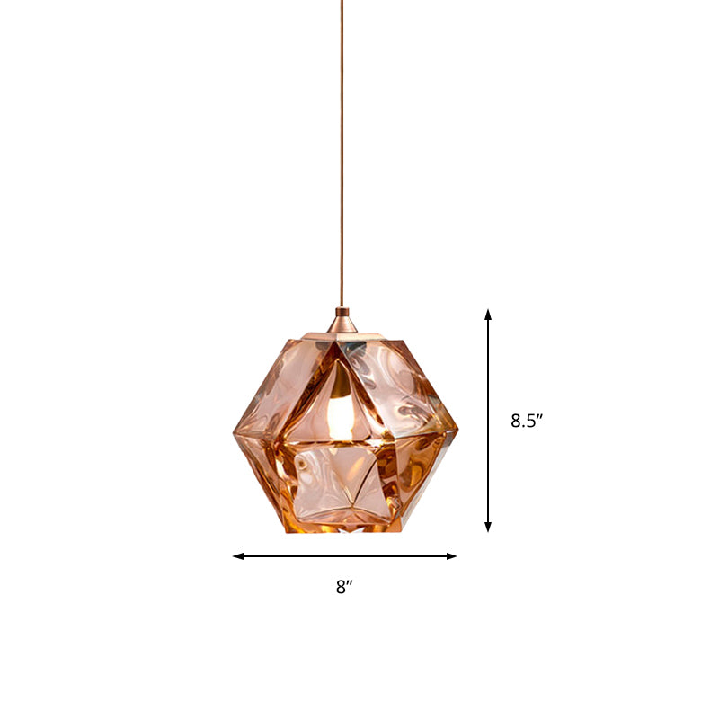 Diamond Suspension Pendant Lamp Modern Textured White/Amber/Smoke Glass Dining Room Led Hanging Light Fixture