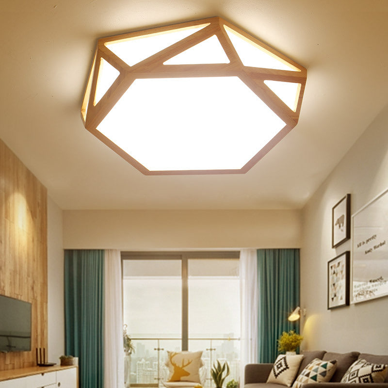 16"/19.5"/23.5" Wide Geometric Flush Mount Nordic Wood Beige LED Flush Mount Lamp for Living Room