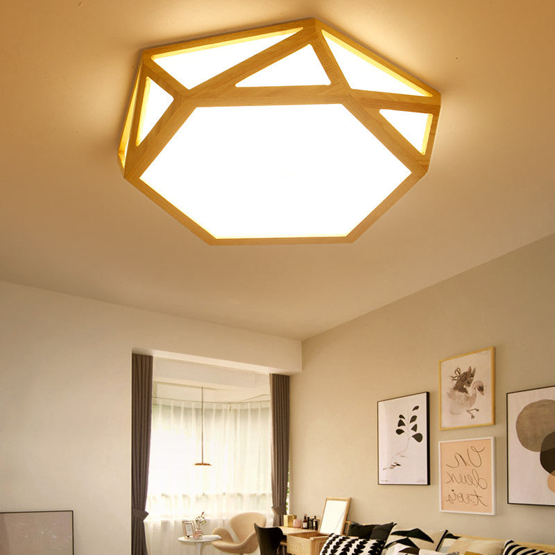 16"/19.5"/23.5" Wide Geometric Flush Mount Nordic Wood Beige LED Flush Mount Lamp for Living Room