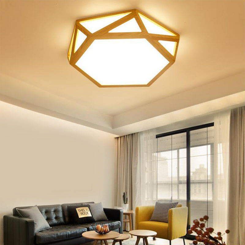 16"/19.5"/23.5" Wide Geometric Flush Mount Nordic Wood Beige LED Flush Mount Lamp for Living Room