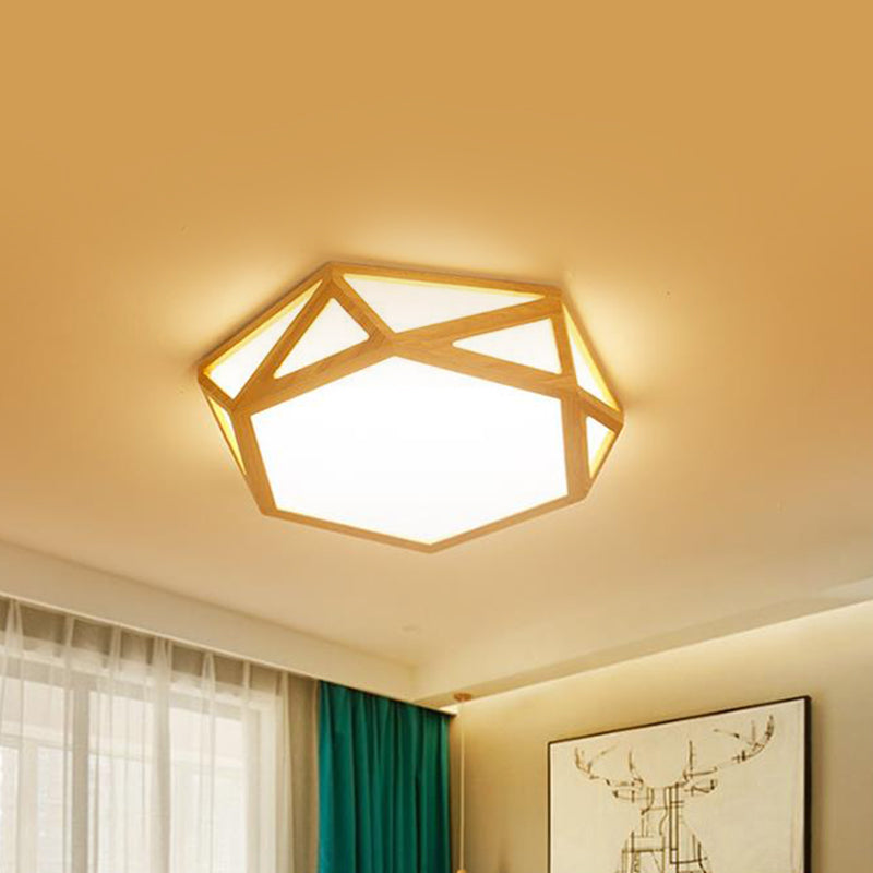 16"/19.5"/23.5" Wide Geometric Flush Mount Nordic Wood Beige LED Flush Mount Lamp for Living Room