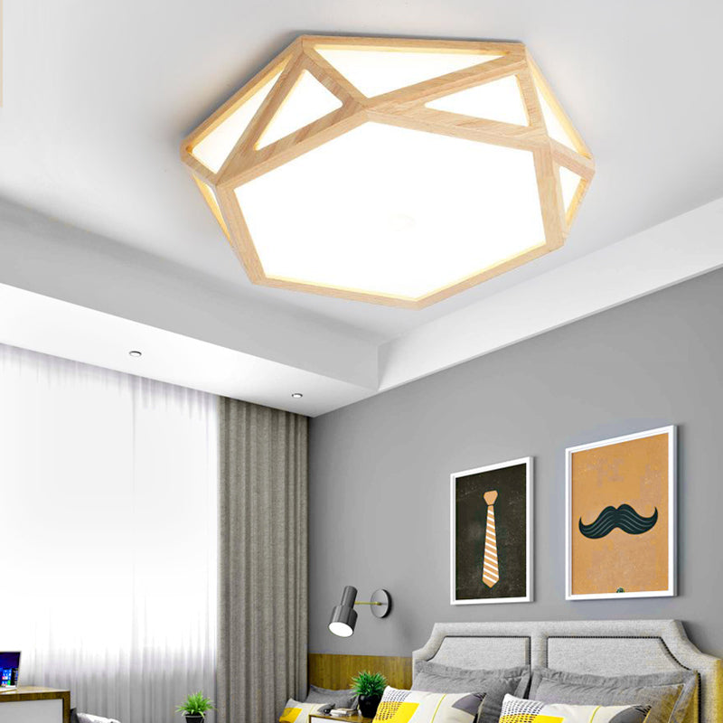 16"/19.5"/23.5" Wide Geometric Flush Mount Nordic Wood Beige LED Flush Mount Lamp for Living Room