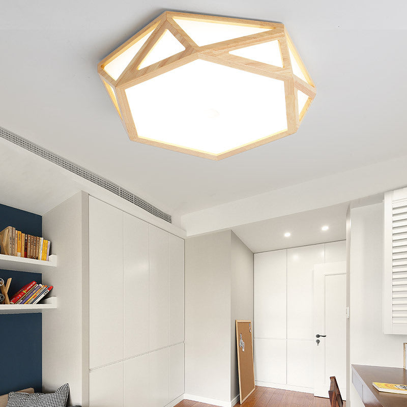 16"/19.5"/23.5" Wide Geometric Flush Mount Nordic Wood Beige LED Flush Mount Lamp for Living Room