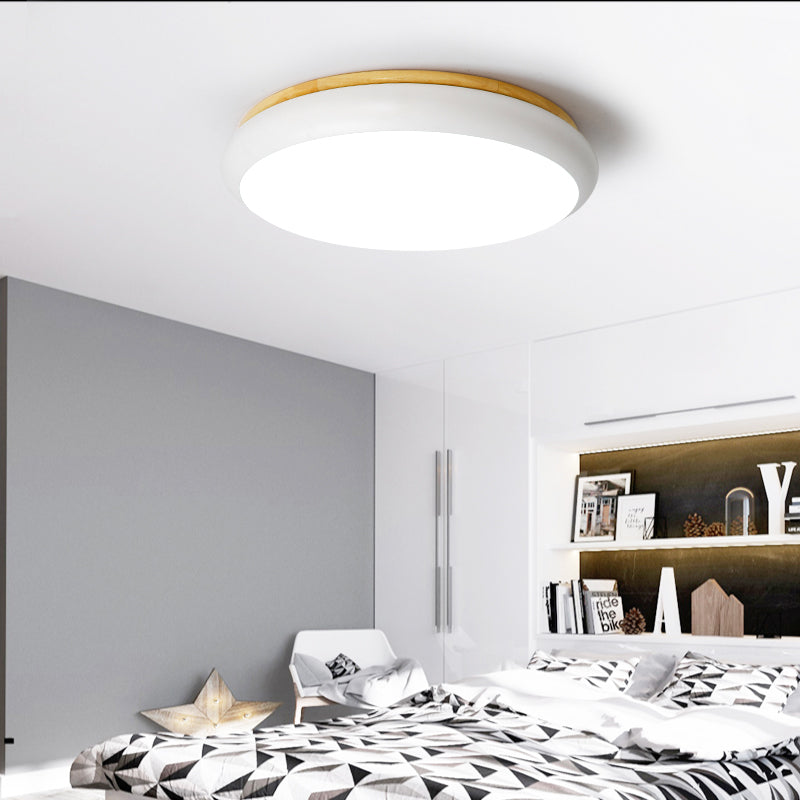 Lampada da incasso a tamburo con diametro di 18"/21,5" in legno macaron, lampada a LED bianca/rosa/verde con montaggio a incasso in luce bianca/calda/naturale