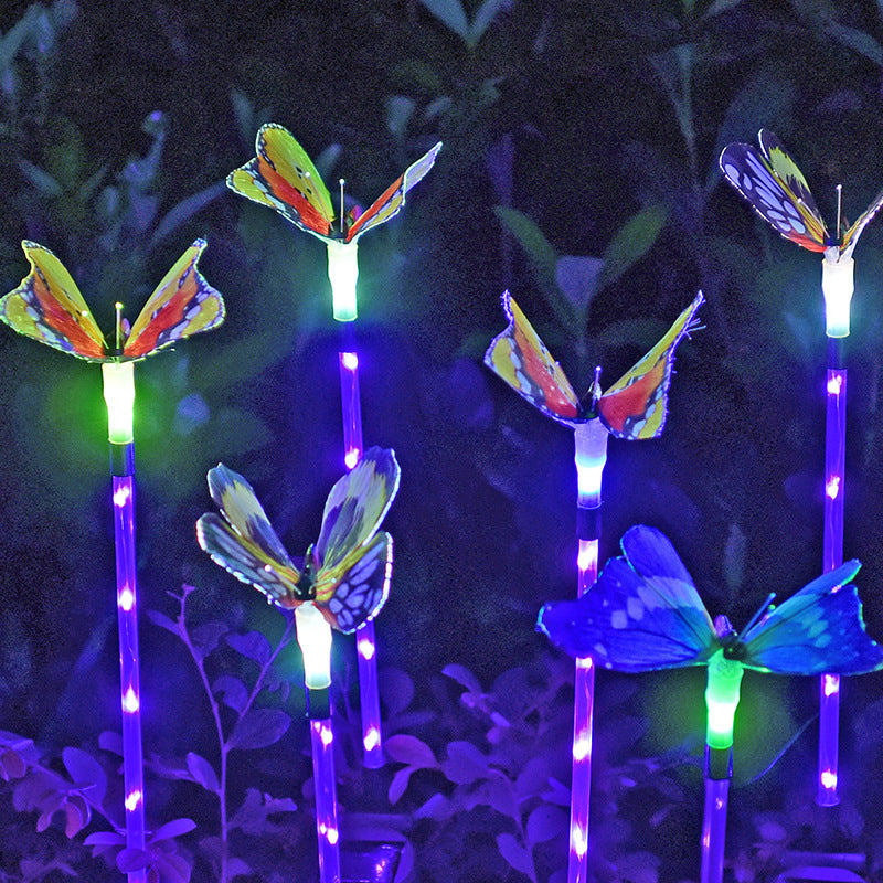 Plastic Butterfly Shaped Solar Ground Light Art Decor Clear LED Stake Lighting for Garden