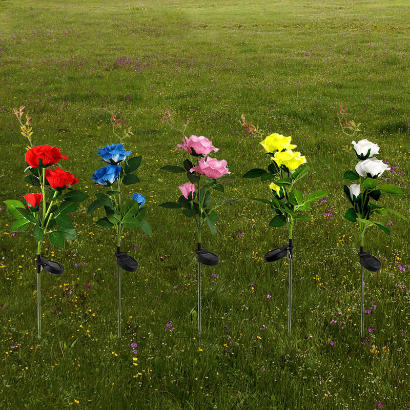 2 Pcs Rose Bouquet Shape Courtyard LED Stake Light Plastic Modern Solar Lawn Lighting