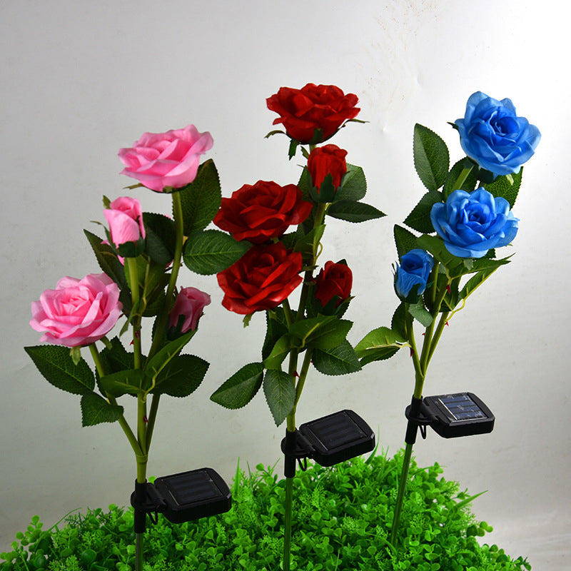 2 Pcs Rose Bouquet Shape Courtyard LED Stake Light Plastic Modern Solar Lawn Lighting