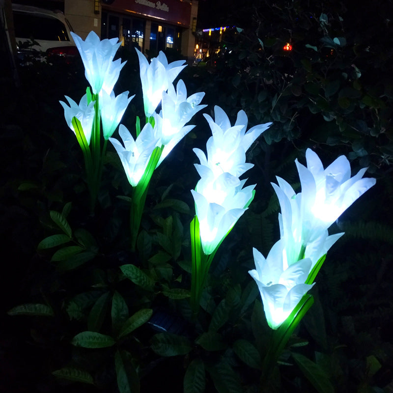 Decorative Artificial Lily Bouquet Solar Ground Lighting Plastic Garden LED Landscape Light, 2 Pcs