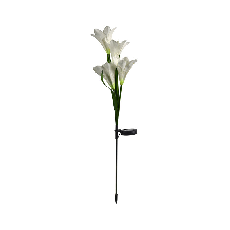Decorative Artificial Lily Bouquet Solar Ground Lighting Plastic Garden LED Landscape Light, 2 Pcs