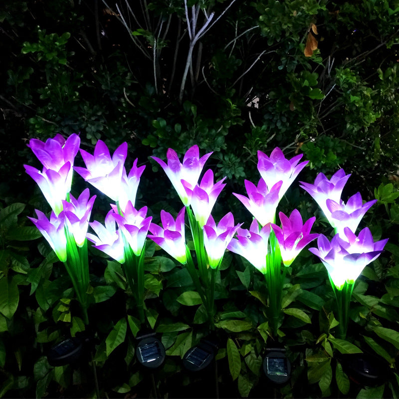 Decorative Artificial Lily Bouquet Solar Ground Lighting Plastic Garden LED Landscape Light, 2 Pcs