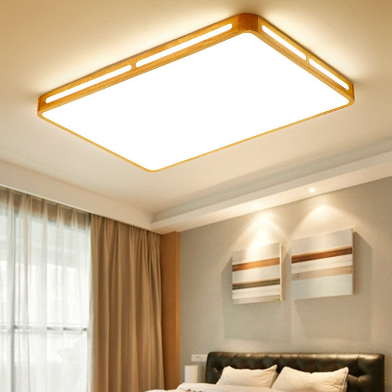 25.5"/37.5" Wide Rectangle Ceiling Light Minimalist Wood Beige LED Flush Mount Lamp for Bedroom