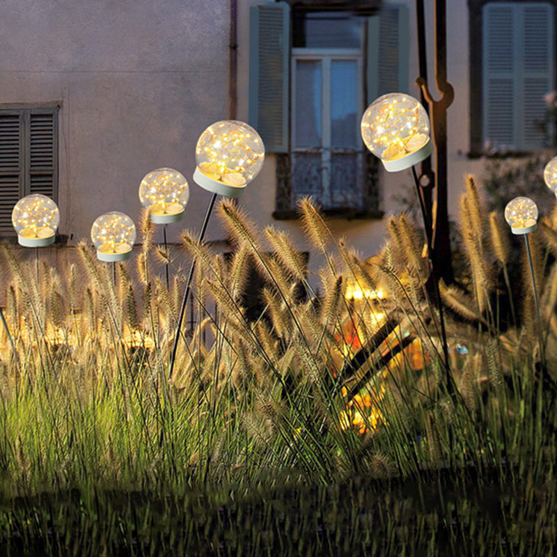 Art Decor Sphere Ground Light Stainless-Steel Courtyard LED Stake Lighting, Warm Light