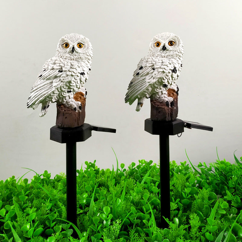 Resin Owl Shaped LED Stake Light Modern Style Solar Lawn Lighting for Courtyard, 2 Pcs