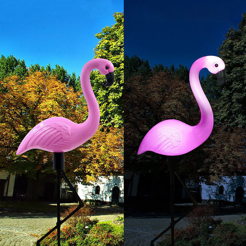 Flamingo Shaped Solar Ground Light Art Decor Plastic Backyard LED Stake Lighting in Pink