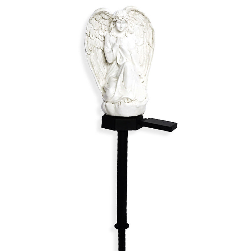 Resin Angel Shaped LED Lawn Lighting Artistic White Solar Stake Light for Backyard