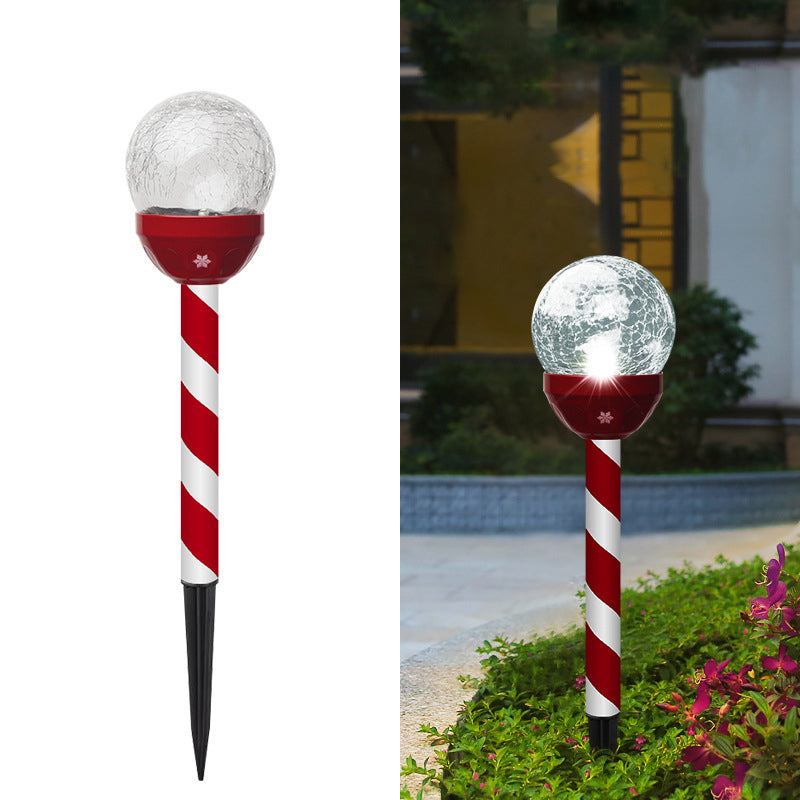 6 Pcs Globe Shaped Crackle Glass LED Stake Light Modern Red-White Solar Lawn Lighting for Garden