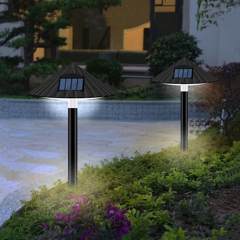 Decorative Mushroom Shaped LED Lawn Light Plastic Courtyard Solar Landscape Lighting in Black, 5 Pcs