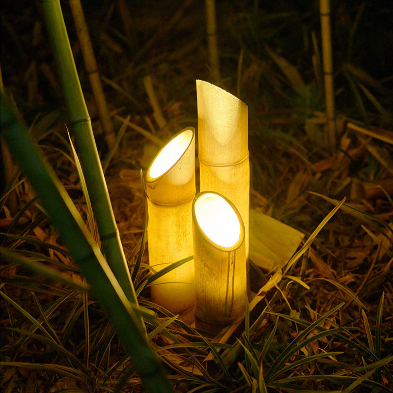 Bamboo Culm Shaped Resin LED Stake Light Modern Green Lawn Lighting for Courtyard