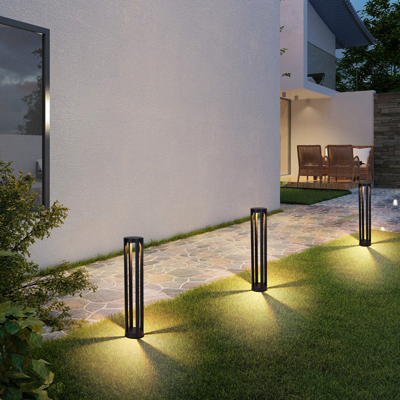 Open Shaped LED Lawn Light Modern Style Aluminum Outdoor Landscape Lighting in Black