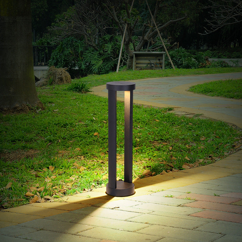 Open Shaped LED Lawn Light Modern Style Aluminum Outdoor Landscape Lighting in Black