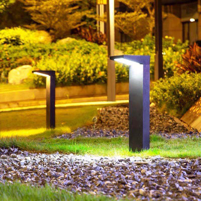 L-Shaped Metallic LED Ground Lighting Artistic Black Solar Stake Light for Pathway