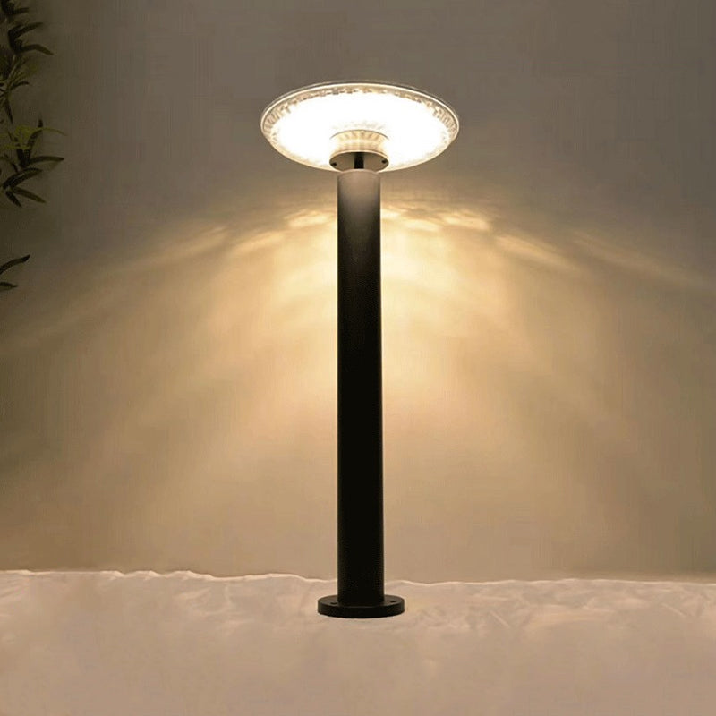 Disc-Shaped Outdoor LED Lawn Light Aluminum Minimalism Solar Landscape Lighting in Black