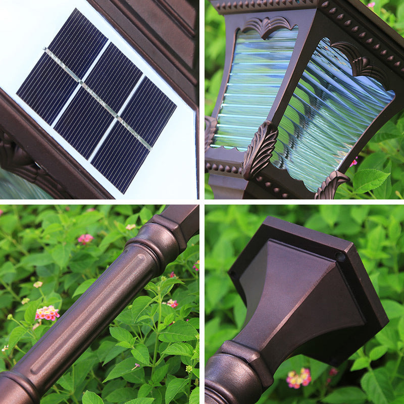 Flared Square Ribbed Glass LED Path Light Vintage Courtyard Solar Landscape Lighting in Coffee