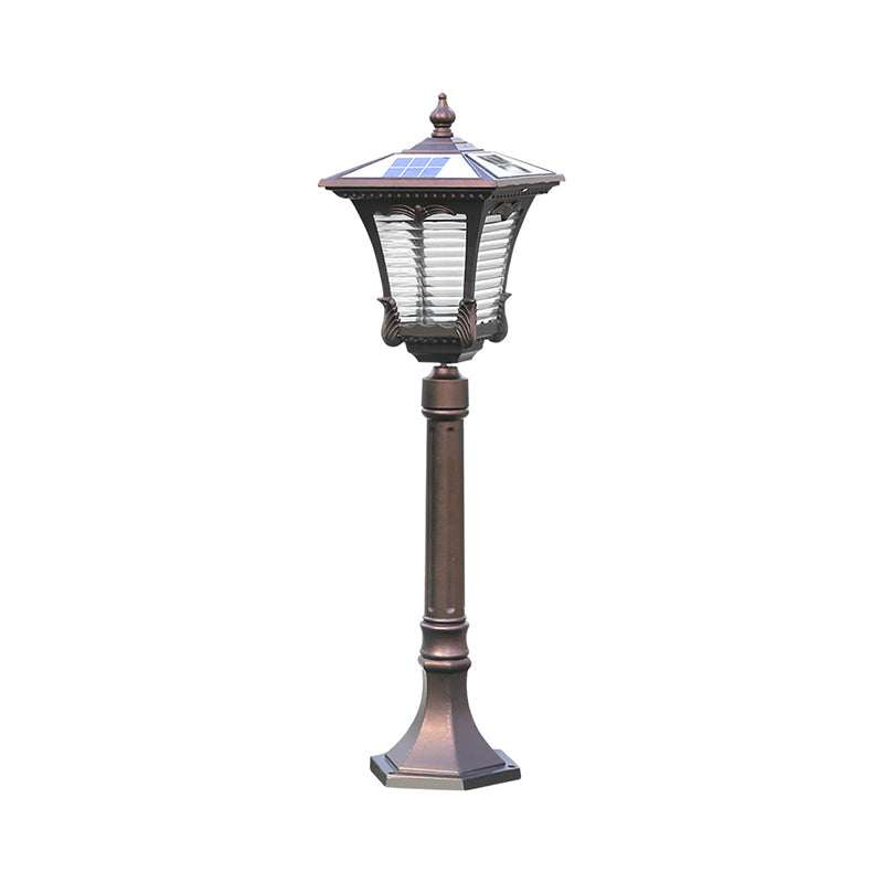 Flared Square Ribbed Glass LED Path Light Vintage Courtyard Solar Landscape Lighting in Coffee