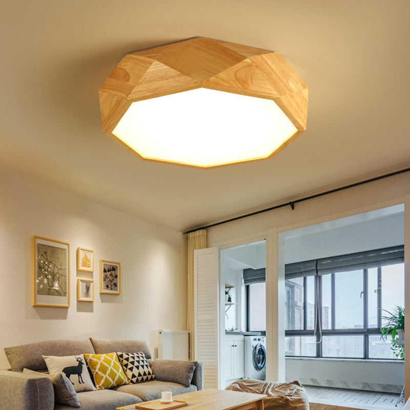 Geometric Ceiling Mounted Light Modernism Wood Beige LED Flush Mount Lamp with Acrylic Diffuser, 18"/26" Wide