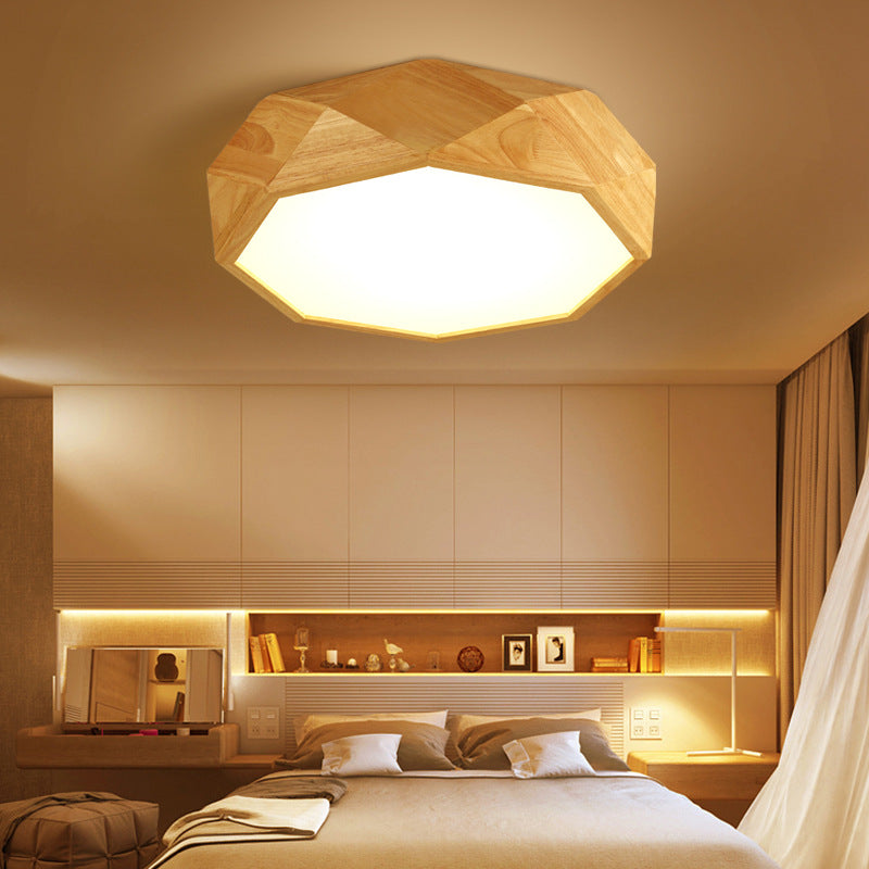 Geometric Ceiling Mounted Light Modernism Wood Beige LED Flush Mount Lamp with Acrylic Diffuser, 18"/26" Wide