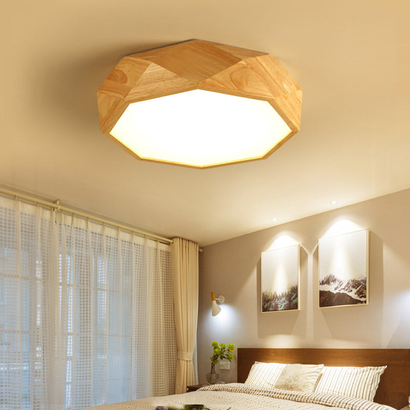 Geometric Ceiling Mounted Light Modernism Wood Beige LED Flush Mount Lamp with Acrylic Diffuser, 18"/26" Wide