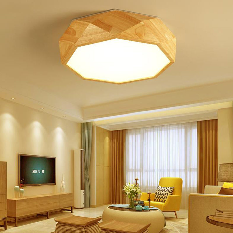 Geometric Ceiling Mounted Light Modernism Wood Beige LED Flush Mount Lamp with Acrylic Diffuser, 18"/26" Wide