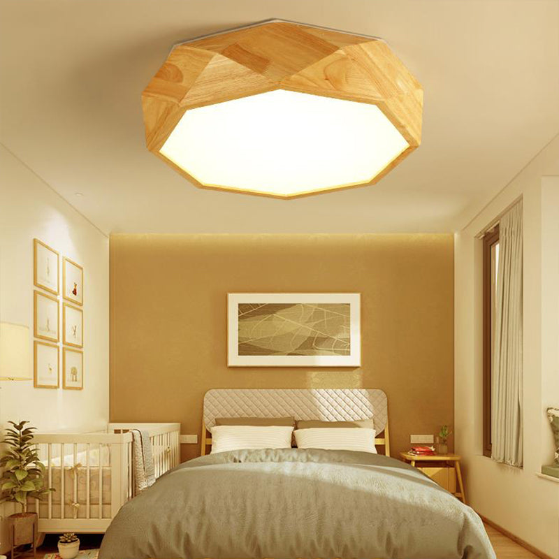 Geometric Ceiling Mounted Light Modernism Wood Beige LED Flush Mount Lamp with Acrylic Diffuser, 18"/26" Wide