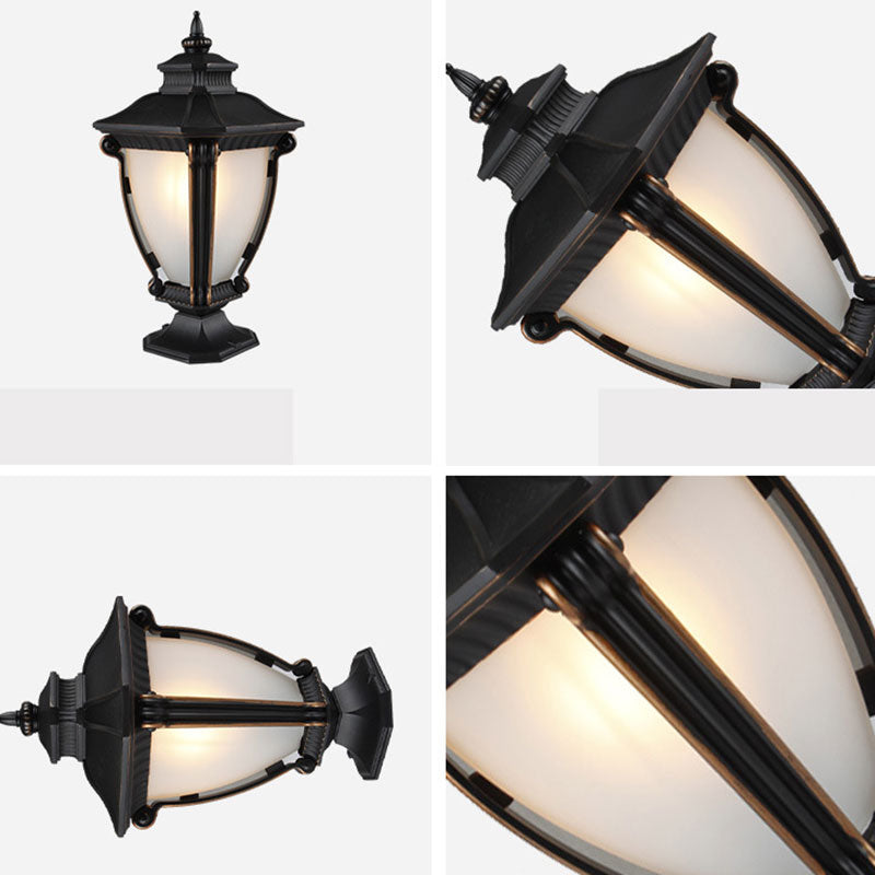 Bell Shade Frost Glass Pier Mount Light Retro Single-Bulb Courtyard Post Lighting in Black