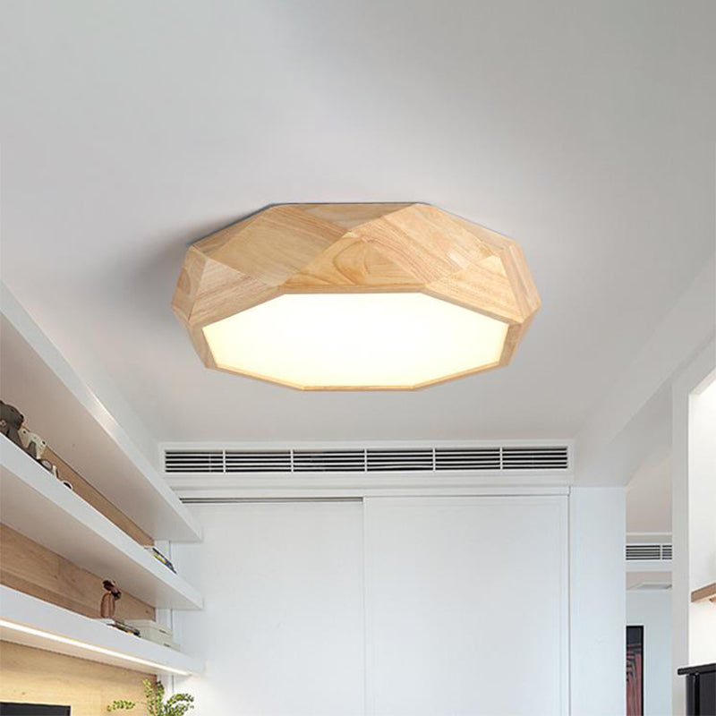 Geometric Ceiling Mounted Light Modernism Wood Beige LED Flush Mount Lamp with Acrylic Diffuser, 18"/26" Wide
