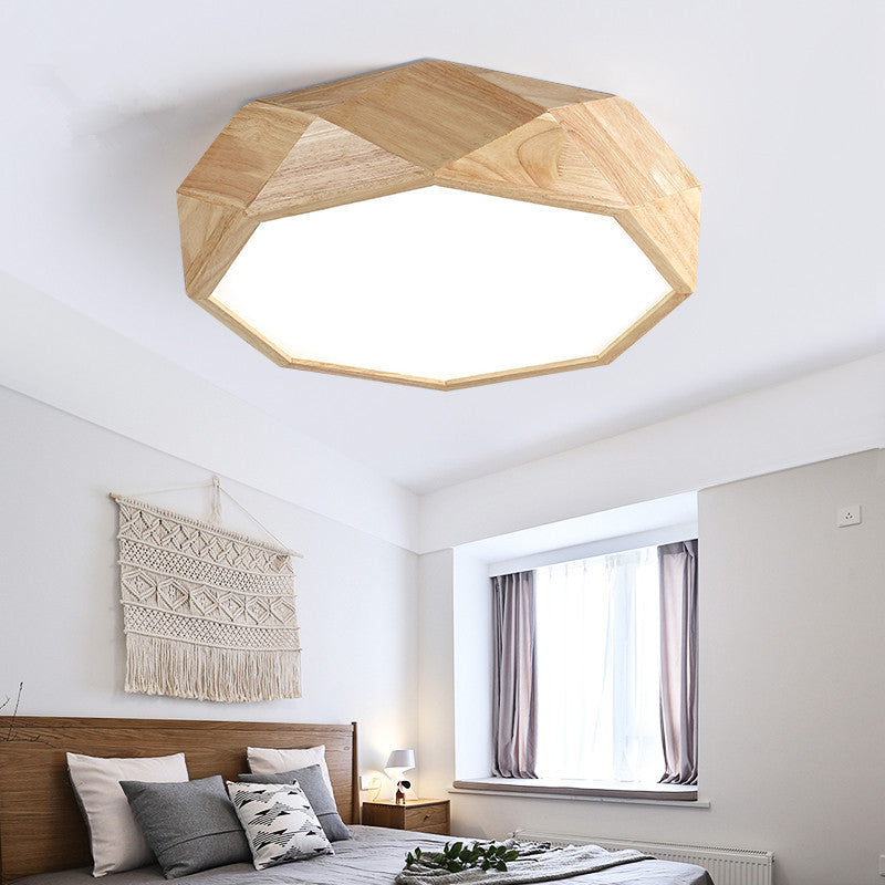 Geometric Ceiling Mounted Light Modernism Wood Beige LED Flush Mount Lamp with Acrylic Diffuser, 18"/26" Wide